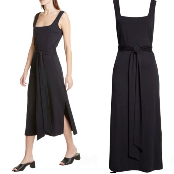 NWT Vince little black belted square neck midi sleeveless dress -XS
